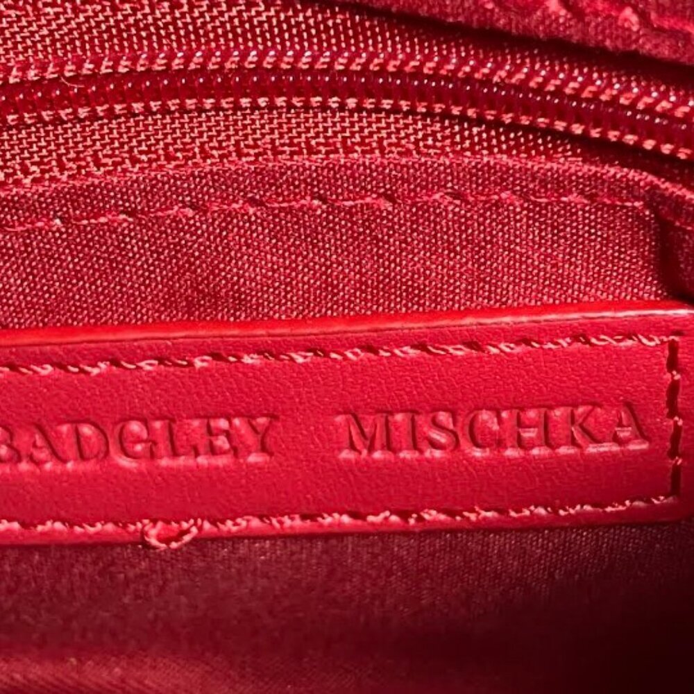 Badgley Mischka Clutch Bag with Faux Pearl Handle and Crossbody Strap in Red NWT - Picture 7 of 10